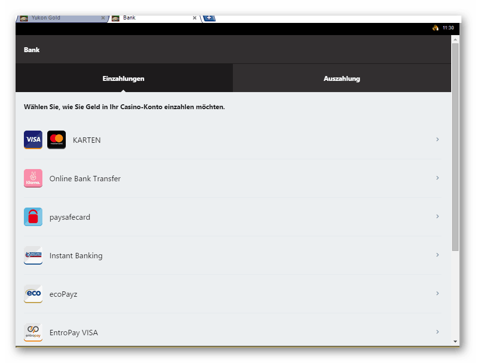 Visit Yukon Gold Casino Yukon Gold Casino Kassierer Screenshot